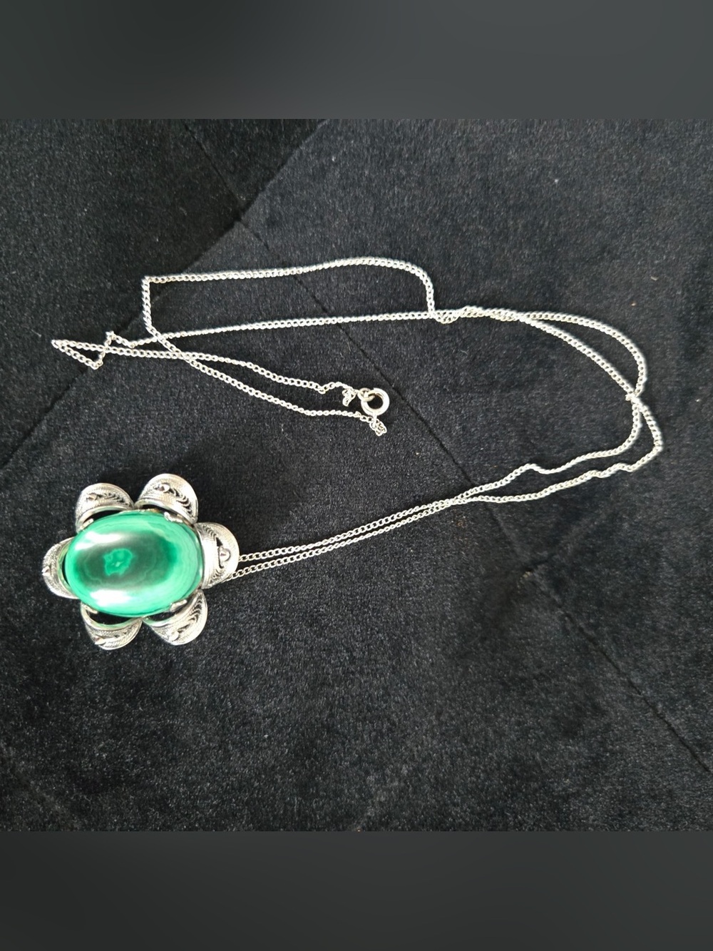 Sterling Silver Silver Malachite Pendant Necklace